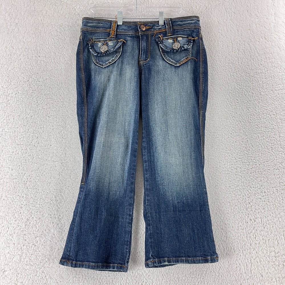 Request Blue Denim Cropped Beaded Embroidered Jeans Womens Casual Size 14